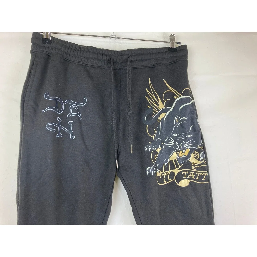 Ed Hardy Sweatpants Men L Black Panther Tattoo Graphic Joggers Grunge Streetwear